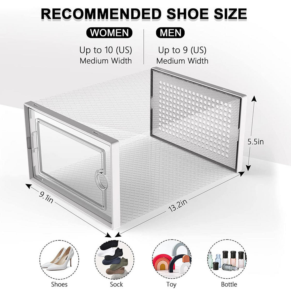 SCHUHBOXEN Kunststoff Weiß 12er-set 33x23x14cm- Einfacher doppelrahmen klappbarer mehrschichtiger Aufbewahrungsständer - Weiß, Kunststoff (23/14/33cm) - Livingandhome