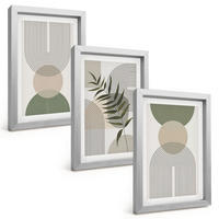 BILDER SET 3er Set - 20x30 cm Silberner Rahmen - Abstrakte Formen mit Grün - Silberfarben, Kunststoff (20/30cm) - TULUP