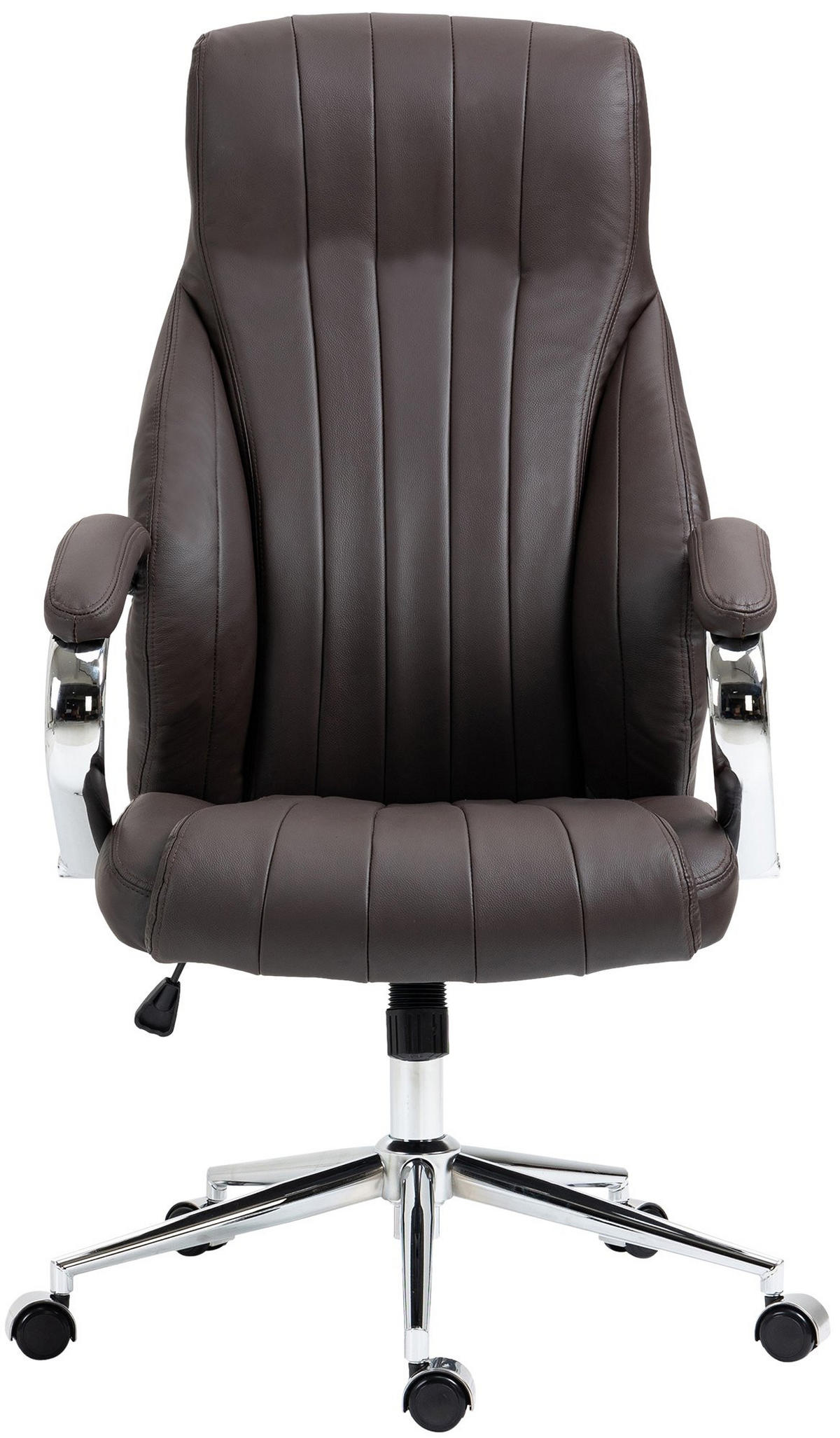 CHEFSESSEL Echtleder braun - Chromfarben/Braun, Leder/Metall (73/120/76cm) - CLP