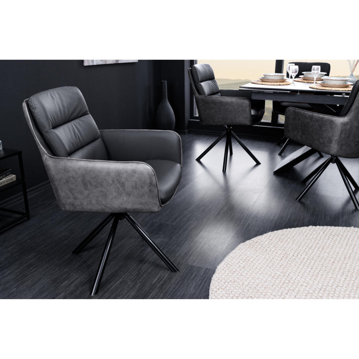 STUHL BIG GEORGE Echtleder, Microfaser Schwarz, Anthrazit - Grau, Leder/Textil (58/88/66cm) - riess-ambiente
