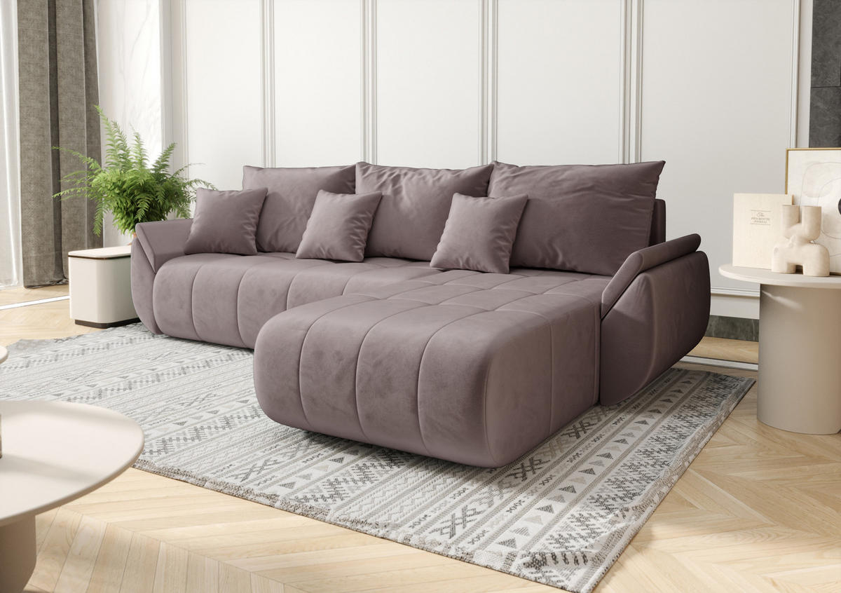 ECKSOFA Mit Schlaffunktion Und Bettkasten TOKYO, Stoff MONOLITH, Lila, Rechts - Lila, Holz (280/190cm) - Kaiser Möbel