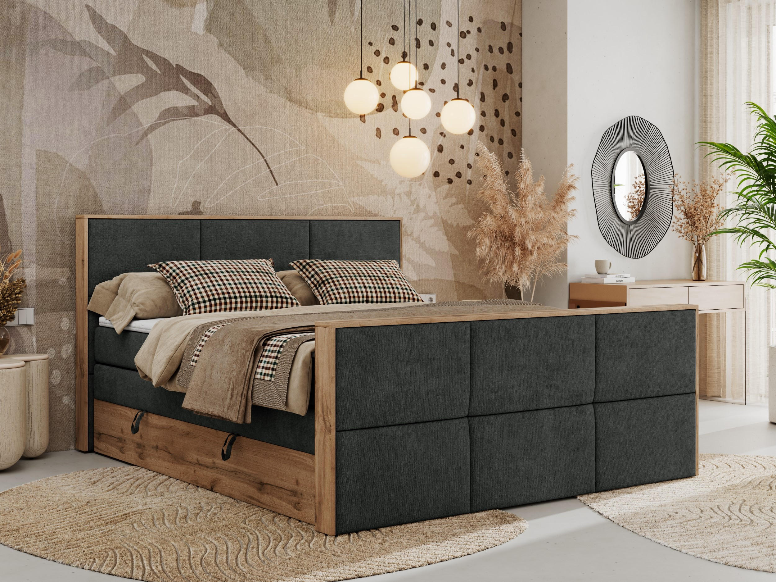 BOXSPRINGBETT ALBERO 2 KING DUO 120/200 Dunkelgrau Strukture - H3 - Dunkelgrau, Holz/Textil (120/200cm) - MKS