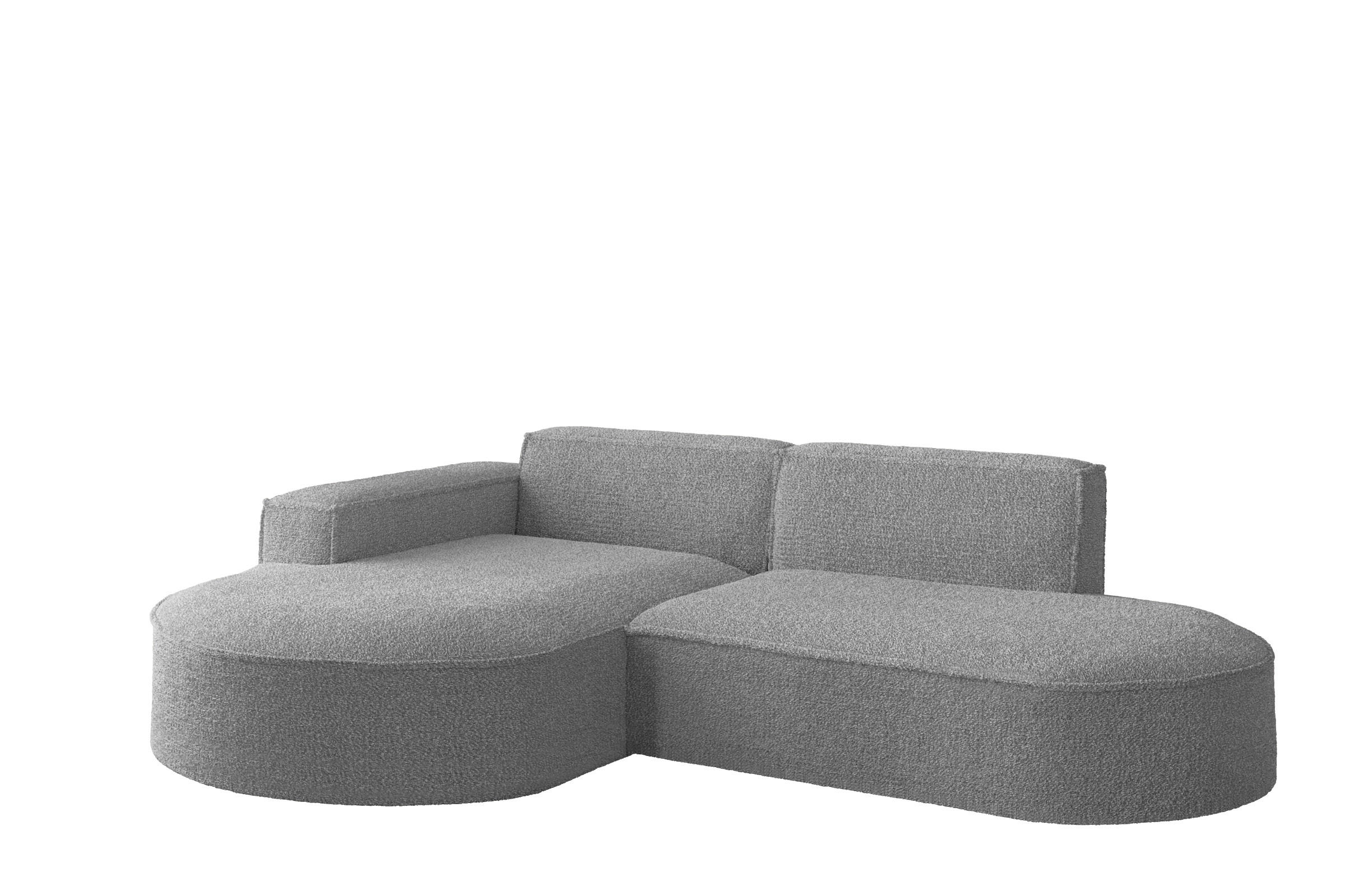 ECKSOFA Designer L-Form MODENA STUDIO Stoff Loop Grau Links - Grau, Holz (165/236cm) - Kaiser Möbel