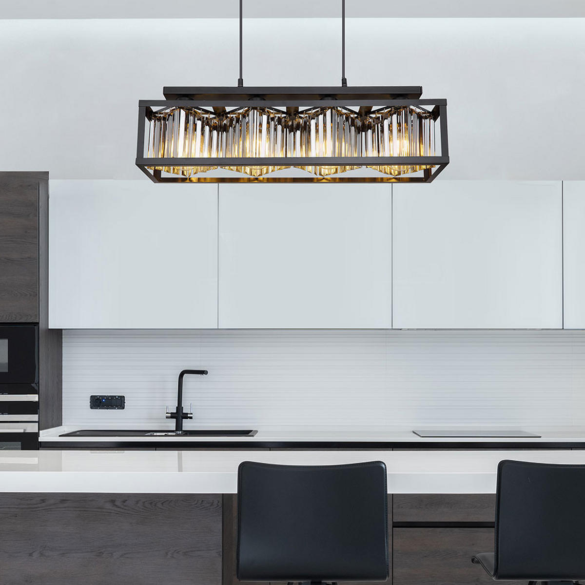 HÄNGELEUCHTE Metall Schwarz Kristalloptik - Schwarz, Glas (68/17/120cm)