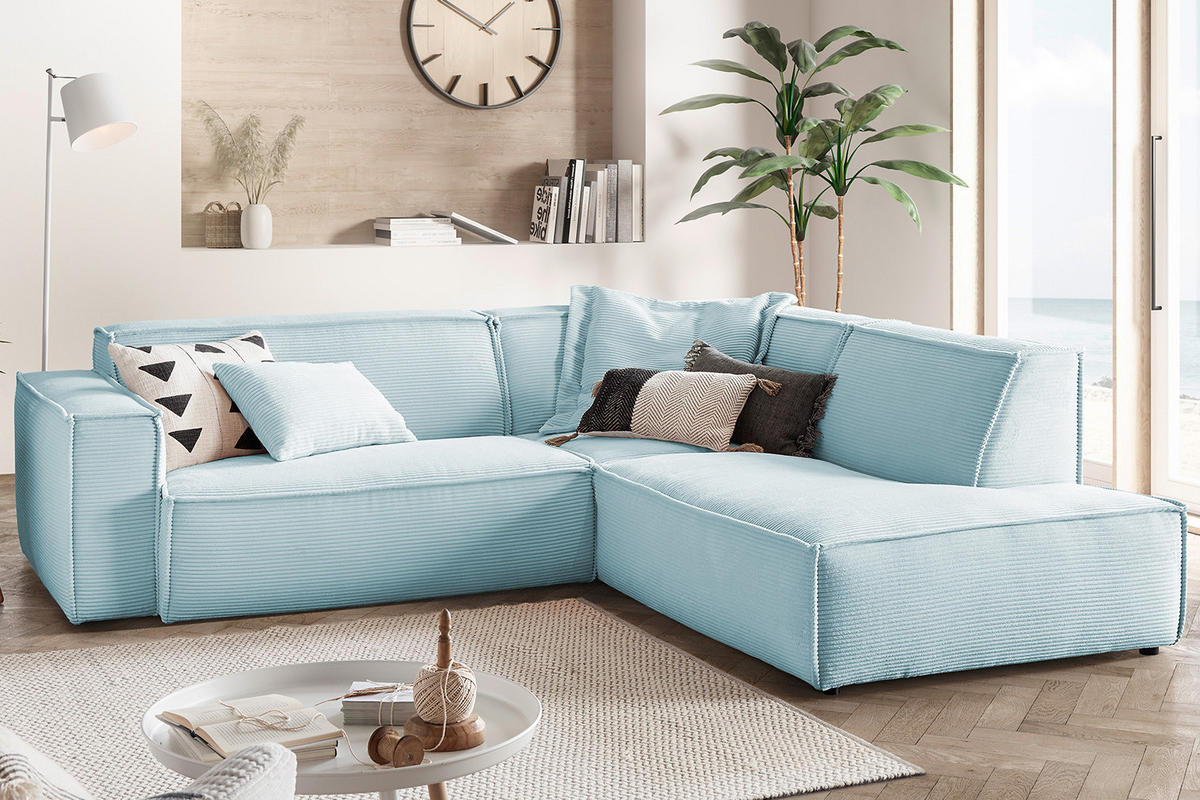ECKSOFA SAMU Hellblau Cord - Schwarz/Hellblau, Textil (254/224cm) - KAWOLA