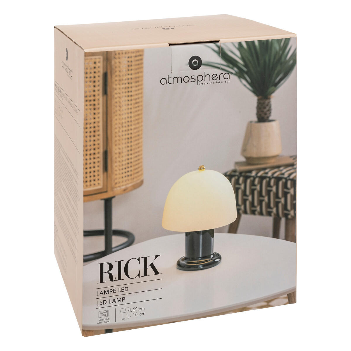 PILZLAMPE Rick 21 cm - Schwarz, Glas (16/16/21cm) - Atmosphera Createur d´interieur