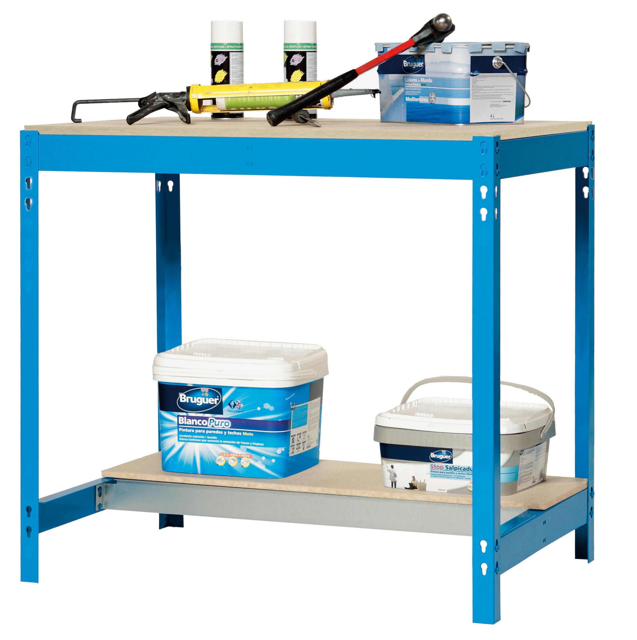 WERKBANK BUFFALO | HxBxT 84x120x76cm | Traglast 600kg | Blau - Blau, Holz (120/84/76cm) - PROREGAL
