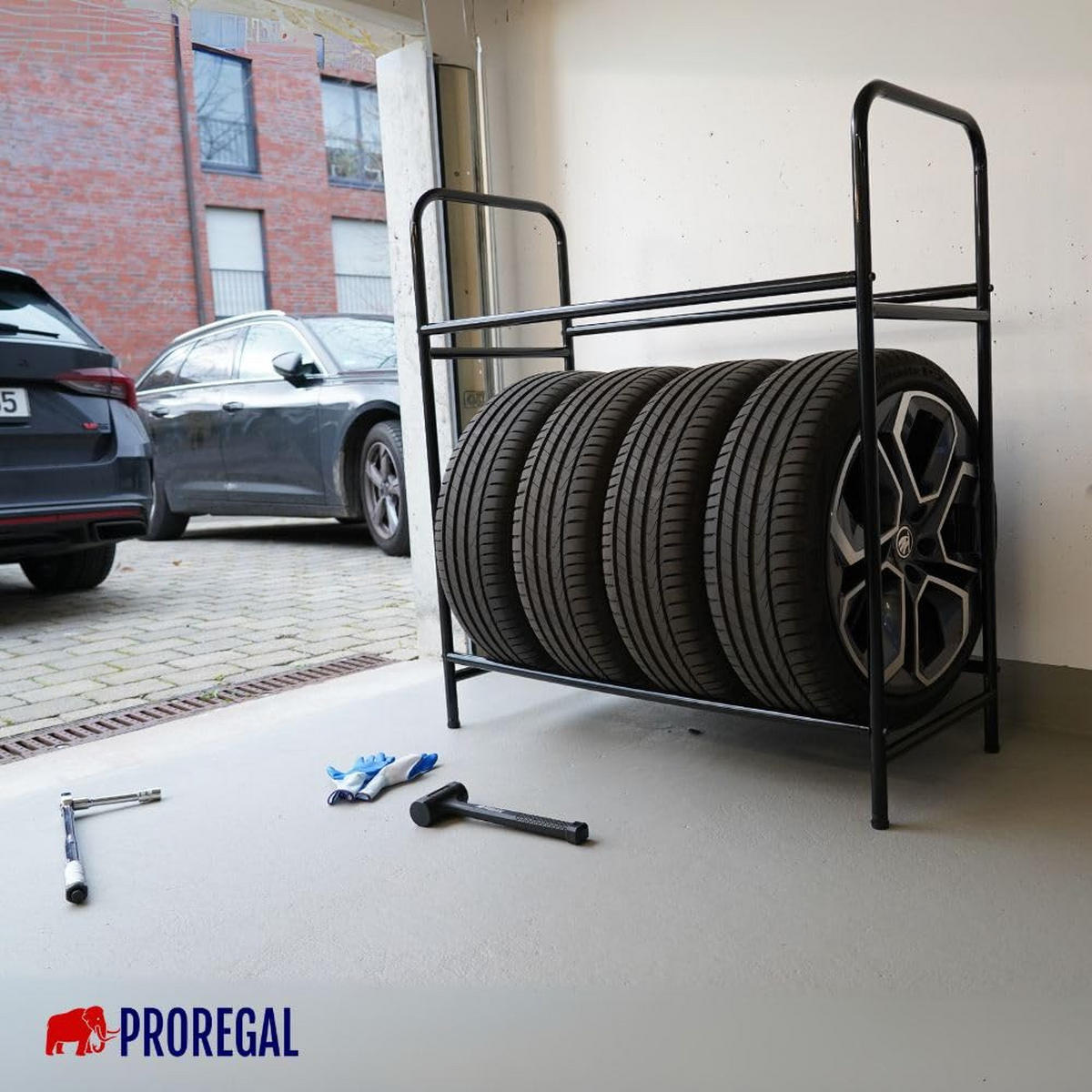REIFENREGAL Carrero 106x106x46 cm bis zu 8 Reifen auf 2 Ebenen Schwarz - Schwarz, Metall (106/106/46cm) - PROREGAL