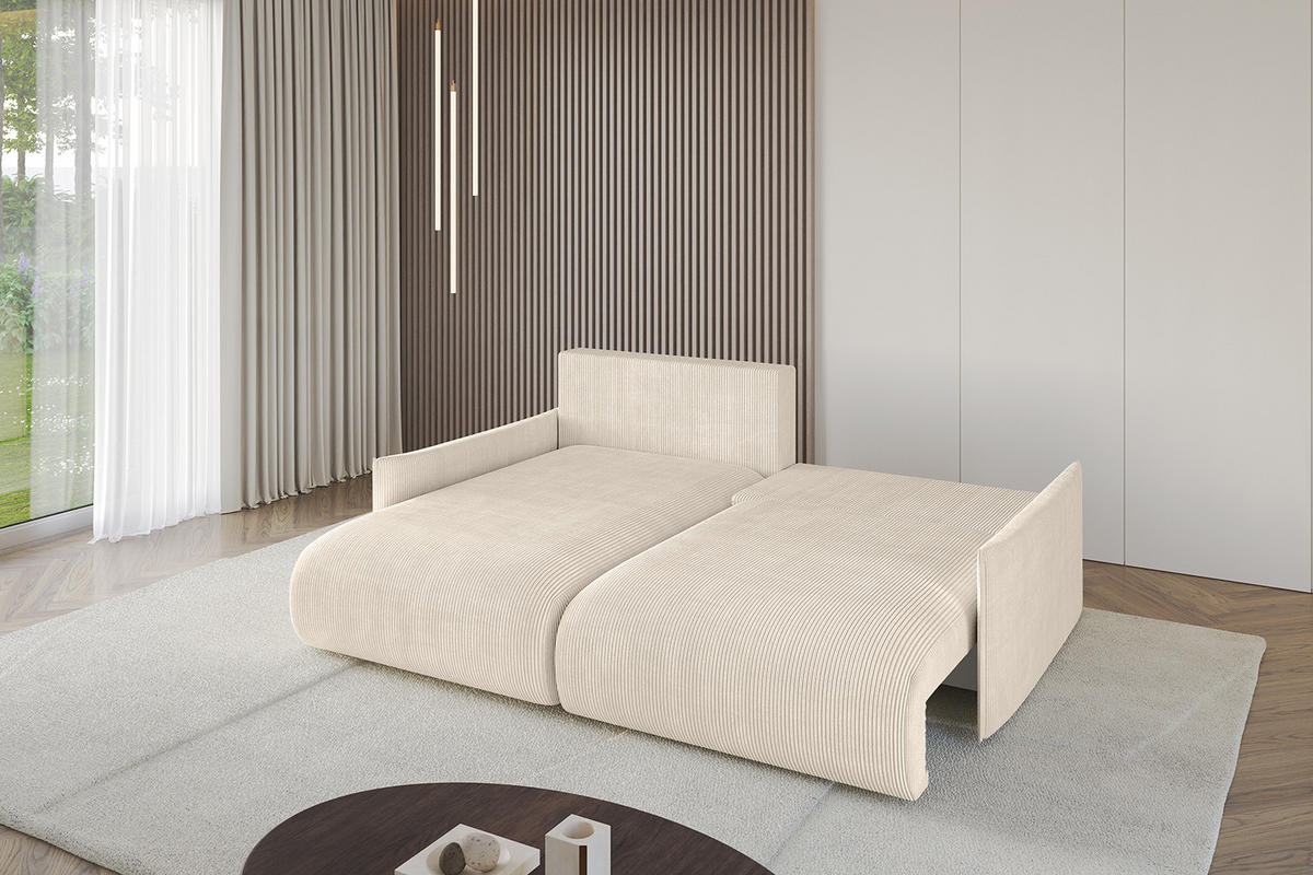 ECKSOFA mit Schlaffunktion und Bettkasten ONESK-L -v1 208x165x40 Beige Cord - Beige, Holzwerkstoff/Kunststoff (208/165cm) - ALTDECOR