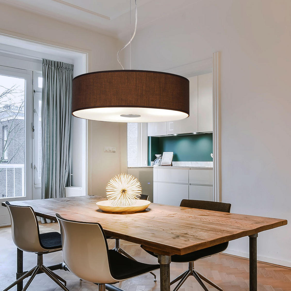 LED HÄNGELEUCHTE Stahl Braun Textil - Braun, Glas (45/45/175cm)