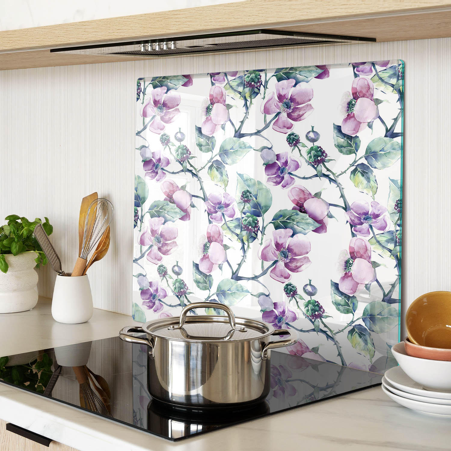 GLASPLATTE 60x52 cm Brombeerblüten - Lila, Glas (60/0.4/52cm) - TULUP