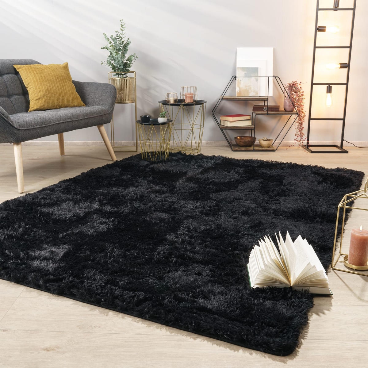 HOCHFLORTEPPICH Schwarz 140 x 200 cm - Schwarz, Kunststoff (140/200cm) - TT Home