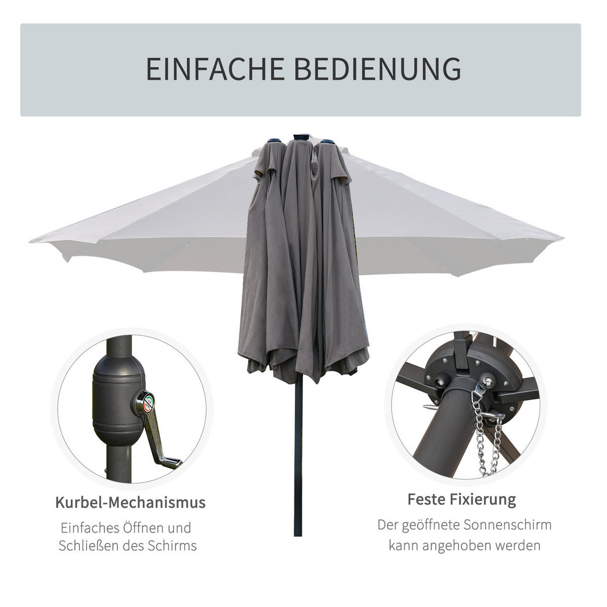 DOPPELSONNENSCHIRM 440 x 260 cm mit Handkurbel Oval Metall Dunkelgrau - Dunkelgrau, Kunststoff (440/260cm) - Outsunny