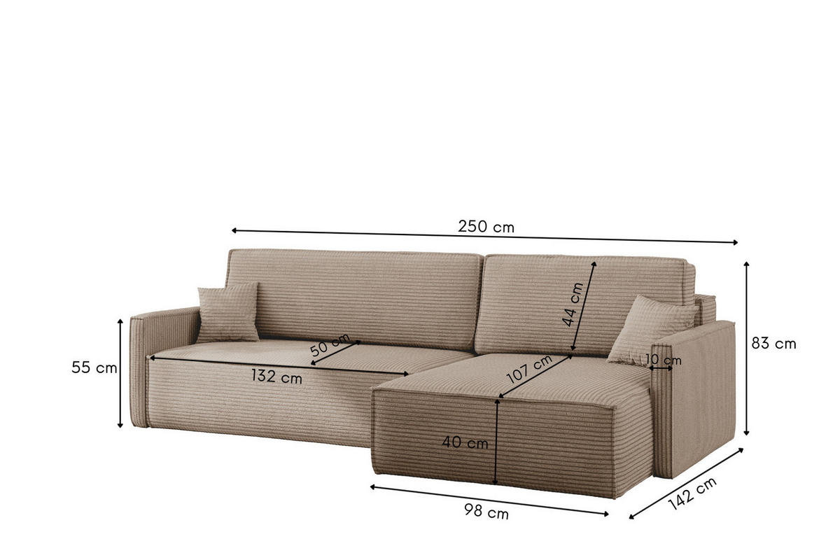 SCHLAFSOFA Carlos, Ecksofa L-Form mit schlaffunktion und bettkasten Stoff Poso Dunkelbeige Rechts - Taupe, Holz (250/83/142cm) - Kaiser Möbel