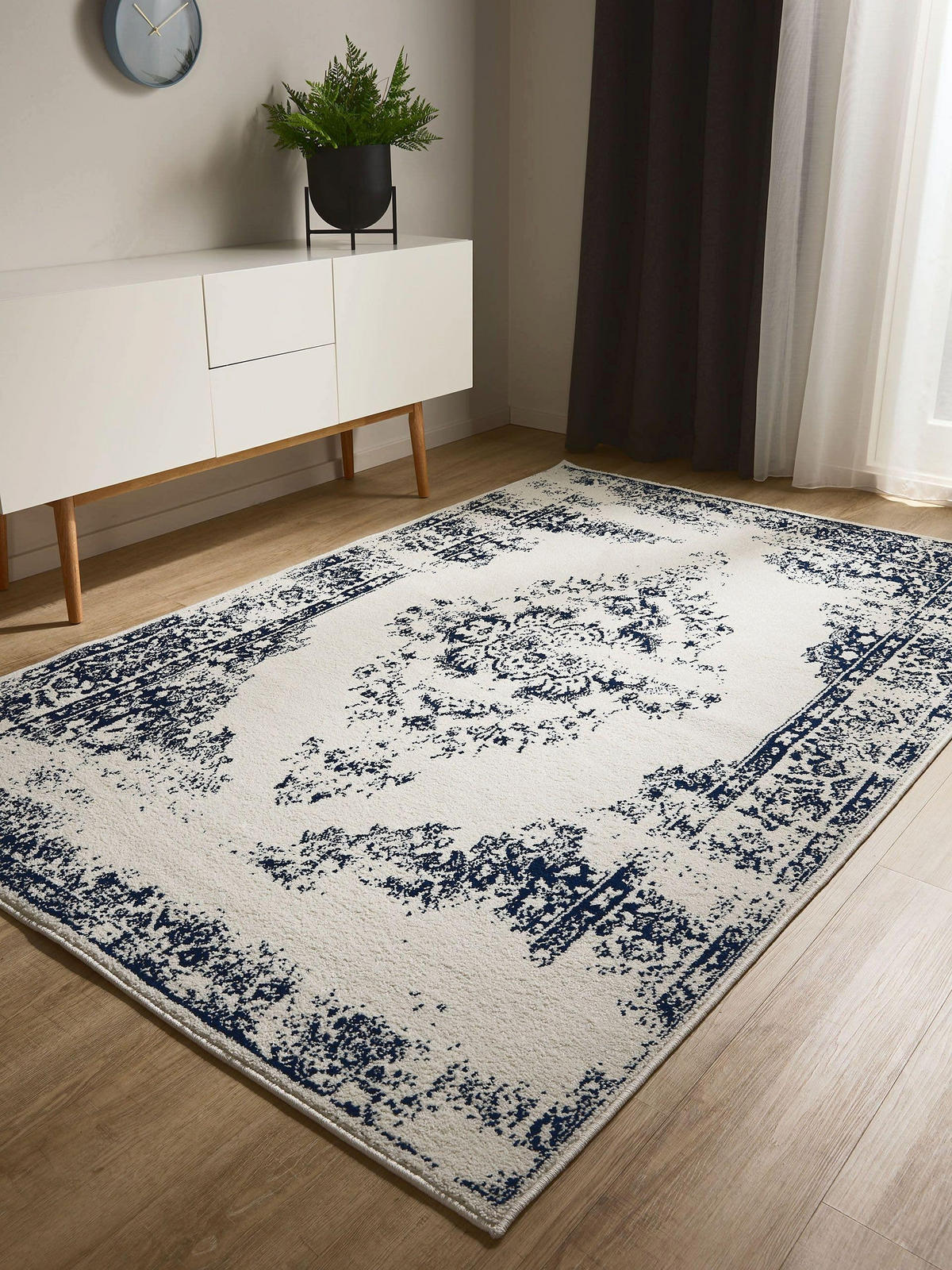 VINTAGE-TEPPICH Sia 240/340 cm - Blau/Creme, Kunststoff (240/340cm) - benuta