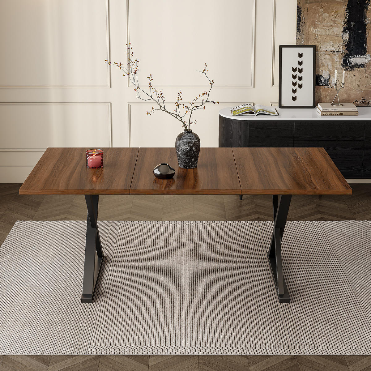 ESSTISCH in Nussbaum Küchentisch modern, robust, Metallbeine, 6-8 Pers., Esszimmer/Wohnzimmer B180/T90/H75cm - Schwarz/Eiche Artisan, Holzwerkstoff/Metall (90/180/75cm) - STILVORA