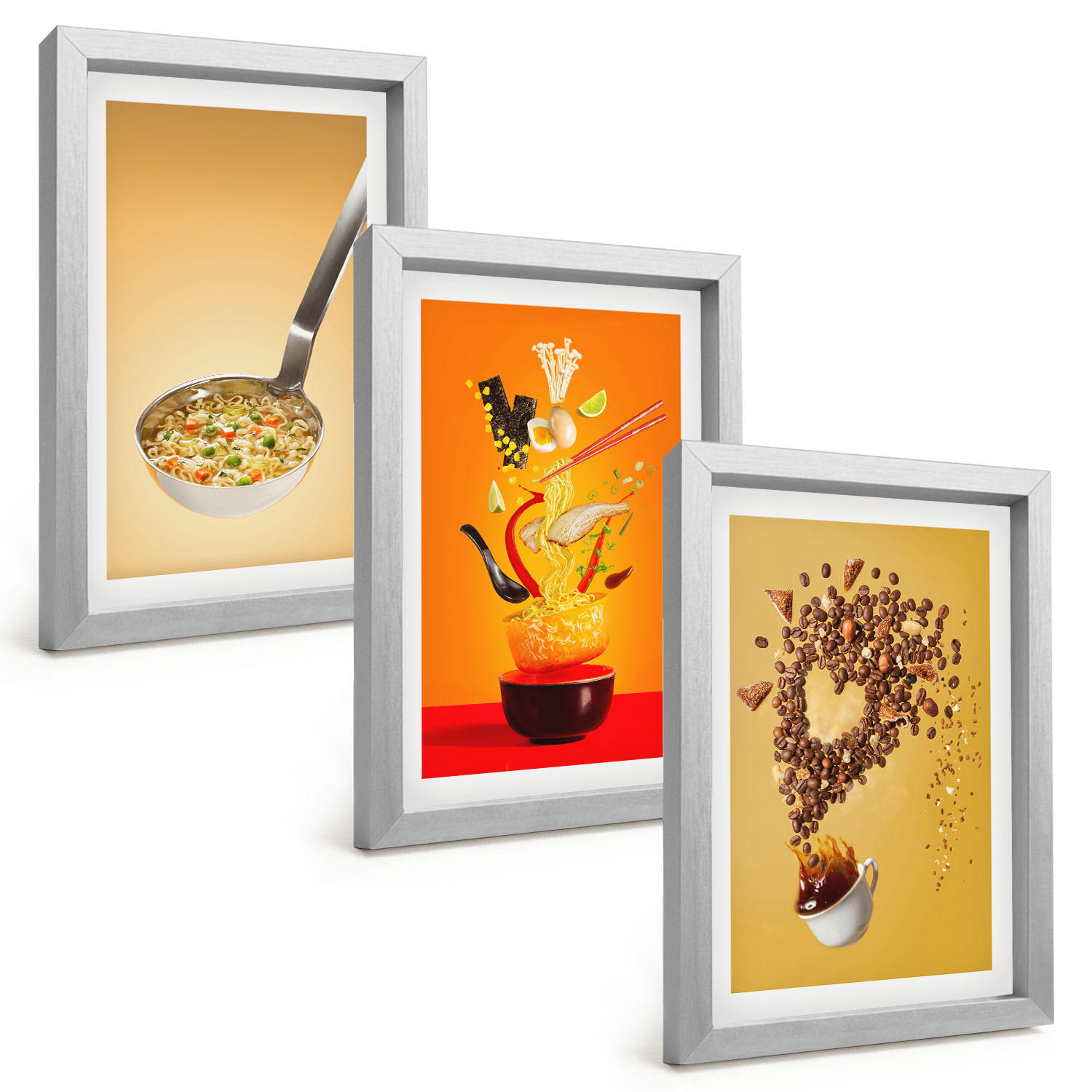 BILDER SET 3er Set - 20x30 cm Silberner Rahmen - Küchenthemen - Silberfarben, Kunststoff (20/30cm) - TULUP