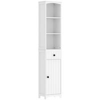 BADEZIMMERSCHRANK mit 3 Regalen, 1 Schublade, Weiß, 34x24x170,5cm - Weiß, Holz (24/170.5/34cm) - HOMCOM
