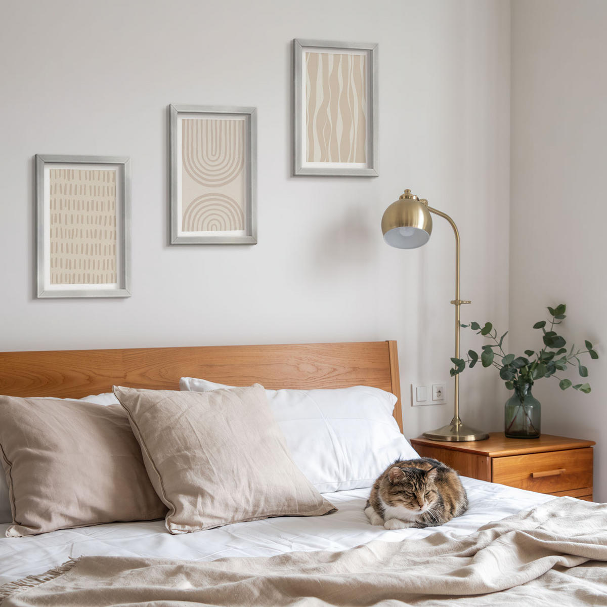 WANDBILDER 3er Set - 20x30 cm Silberner Rahmen - Abstrakte beige Muster - Silberfarben, Kunststoff (20/30cm) - ArtPrintCave