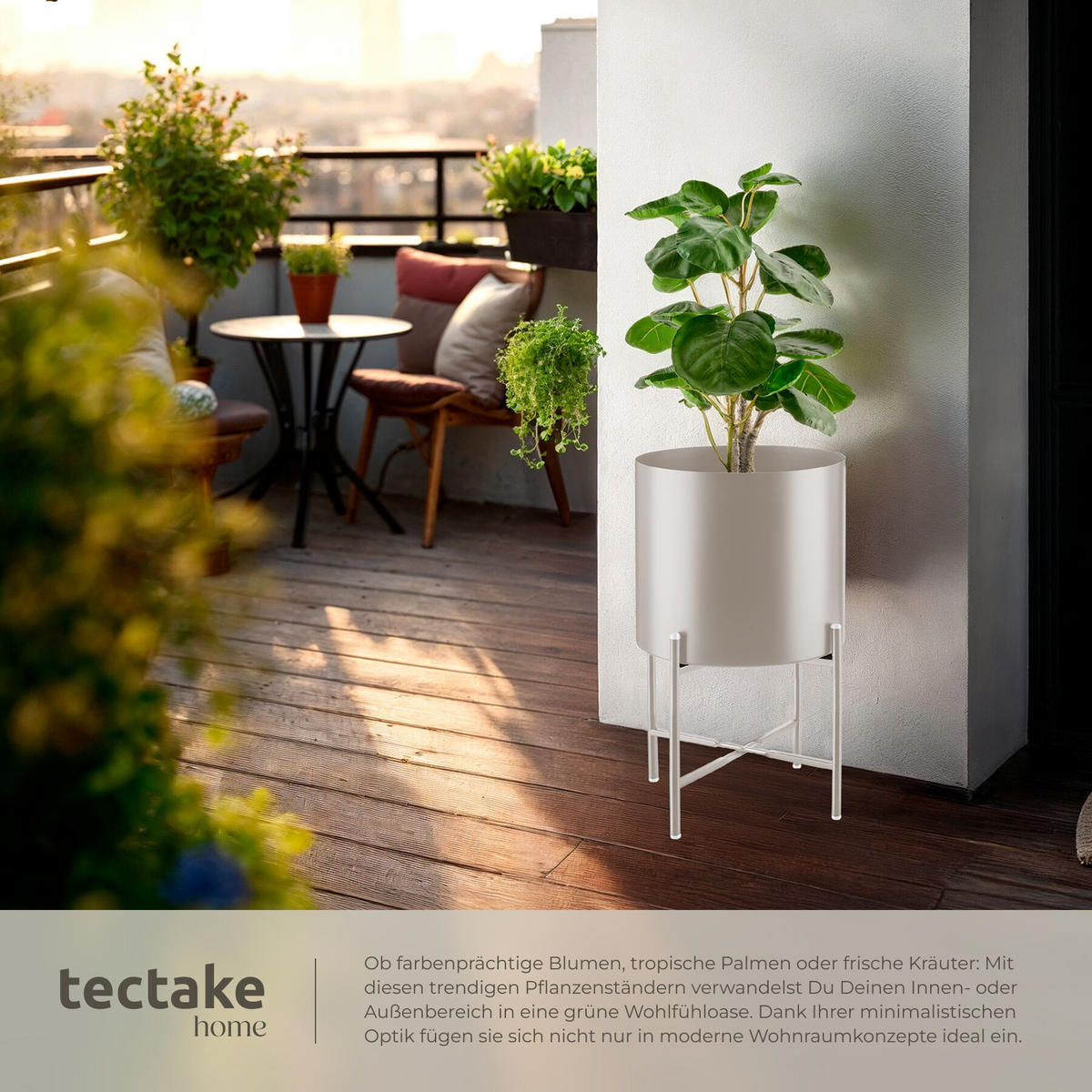 PFLANZENSTÄNDER 2er Set Mine, Anti-Rutsch-Pads, Belastbarkeit je 20 kg, taupe - Taupe, Metall (31/56/31cm) - tectake