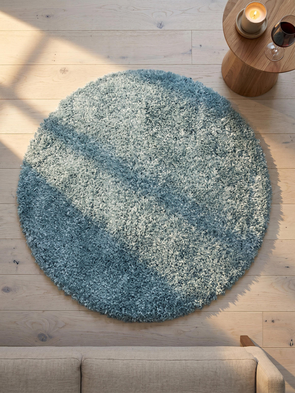 TEPPICH Hochflor Shaggy Einfarbig Weich Flauschig Waschbar Rund Blau 200x200 cm – SALZACH - Blau, Textil (200/200cm) - KADIMA DESIGN