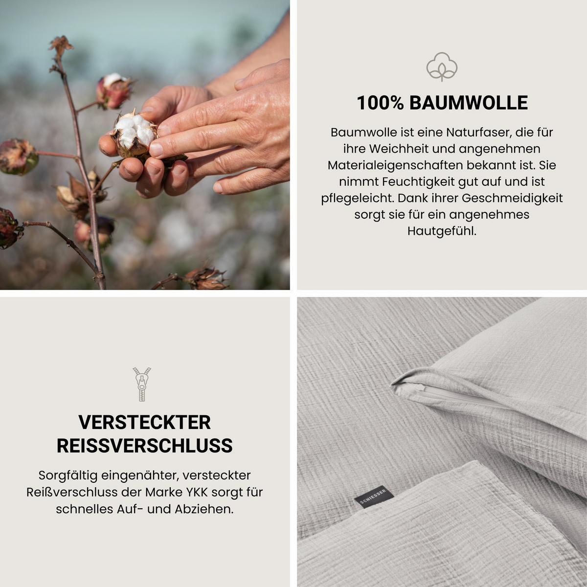 BETTWÄSCHESET Molly - Musselin - 2-teilig - 135 x 200 cm - Hellgrau - Hellgrau, Textil (135/200cm) - SCHIESSER