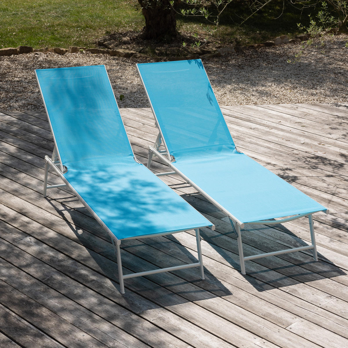 SONNENLIEGEN Sicilia Blau und Weiß 2er-Set - Blau, Kunststoff (54/87.5/182cm) - Happy Garden