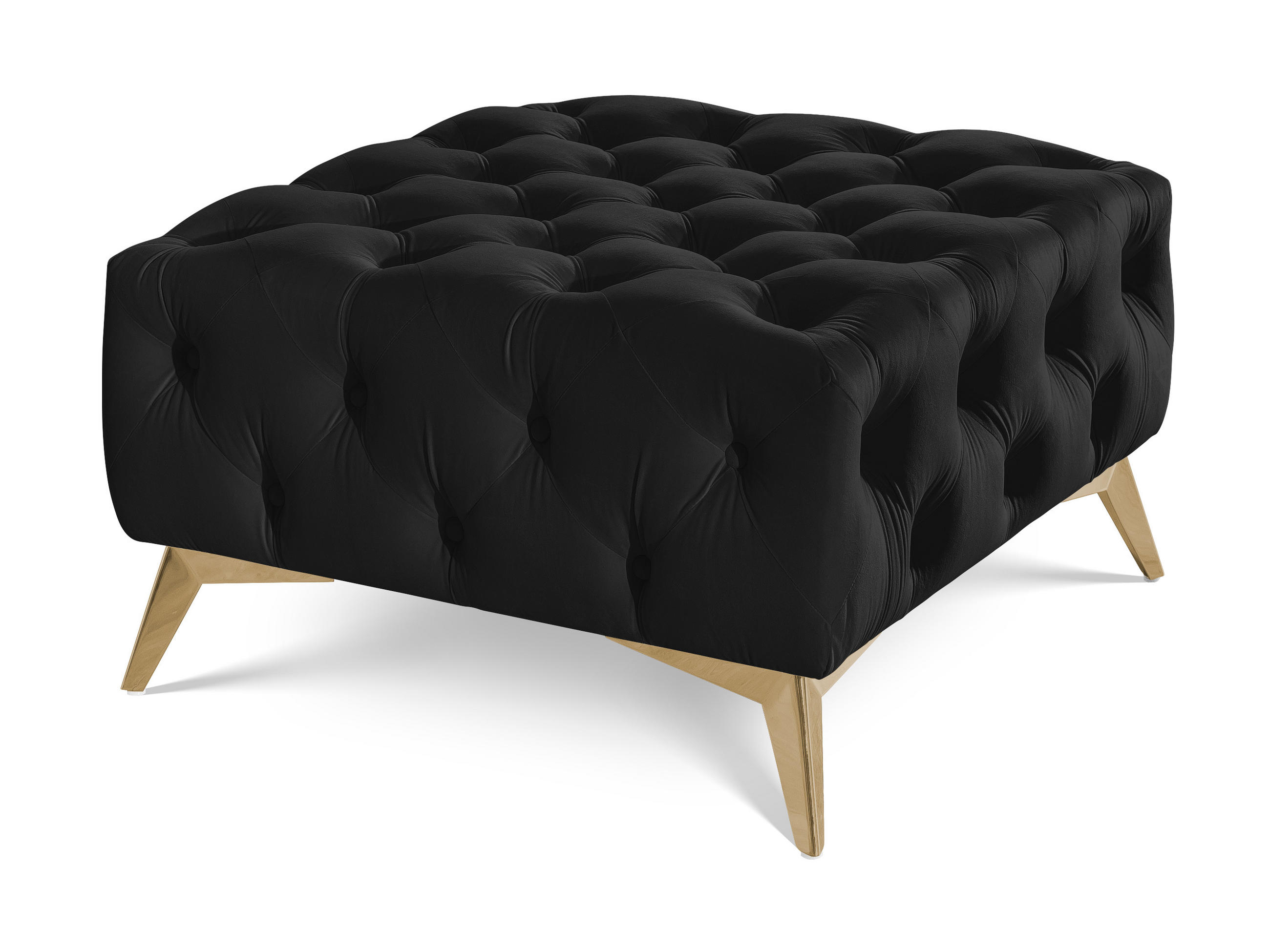 HOCKER Chesterfield Whitby Schwarz Samt mit goldenen Füßen - Goldfarben/Schwarz, Holz/Textil (80/45/80cm) - S-Style Möbel