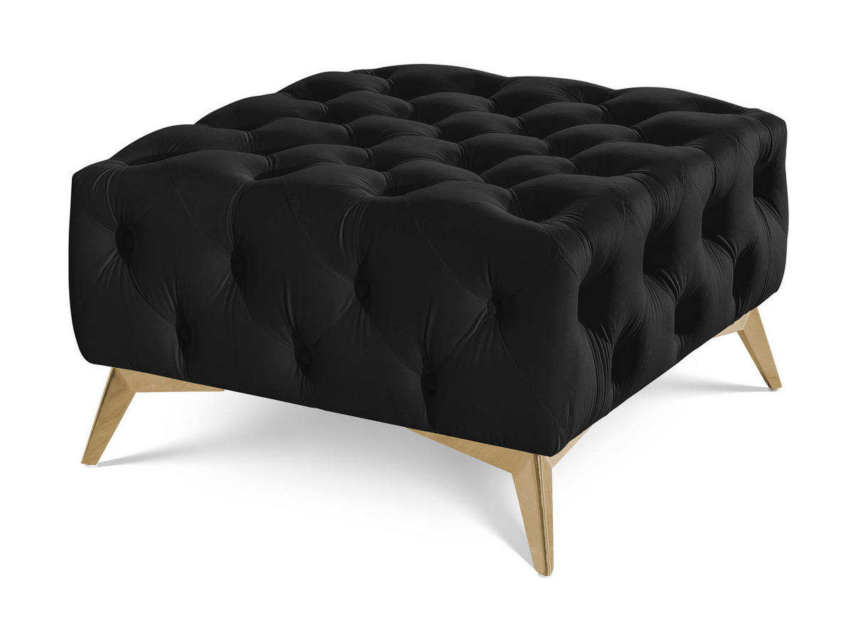 HOCKER Chesterfield Whitby Schwarz Samt mit goldenen Füßen - Goldfarben/Schwarz, Holz/Textil (80/45/80cm) - S-Style Möbel