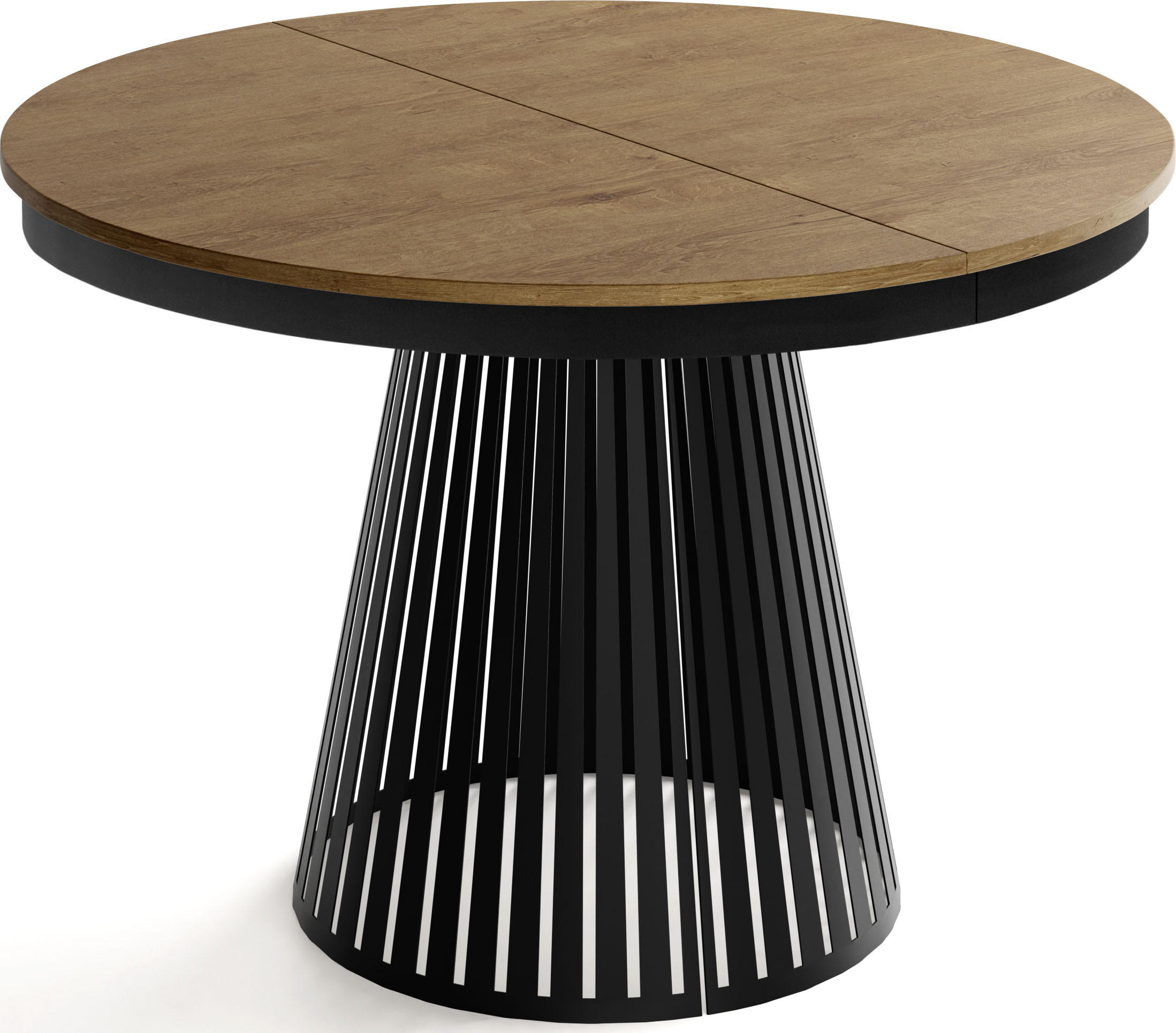 ESSTISCH Naro rund ausziehbar mit Schwarzem Lamellen-Metallgestell, Braun 120-200/120/76 cm - Alteiche/Schwarz, Holzwerkstoff/Metall (120/120/76cm) - WFL GROUP