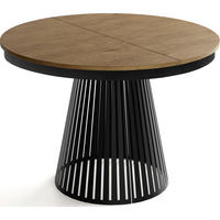 ESSTISCH Naro rund ausziehbar mit Schwarzem Lamellen-Metallgestell, Braun 120-200/120/76 cm - Alteiche/Schwarz, Holzwerkstoff/Metall (120/120/76cm) - WFL GROUP