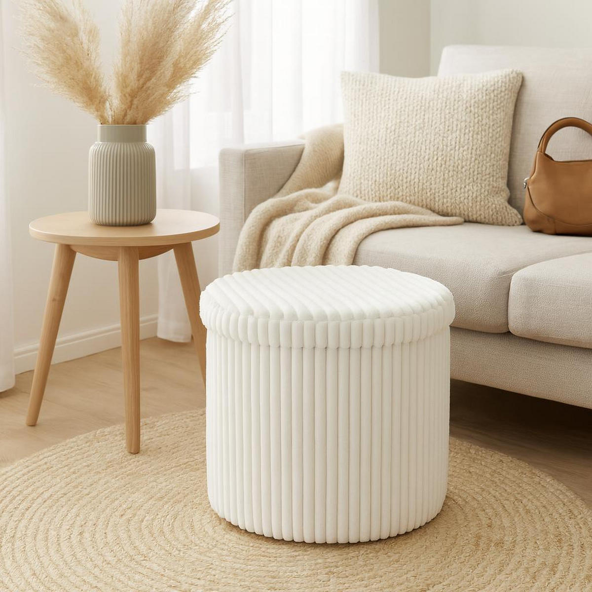 POUF mit Stauraum 52/52/38,5 cm - Weiß, Textil (52/38.5/52cm) - Storage solutions