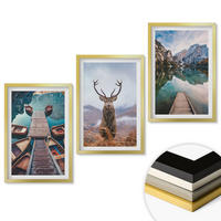 WANDBILDER 3er Set - 40x60 cm Goldrahmen - Seeboote Hirsche Berge - Goldfarben, Kunststoff (40/60cm) - ArtPrintCave