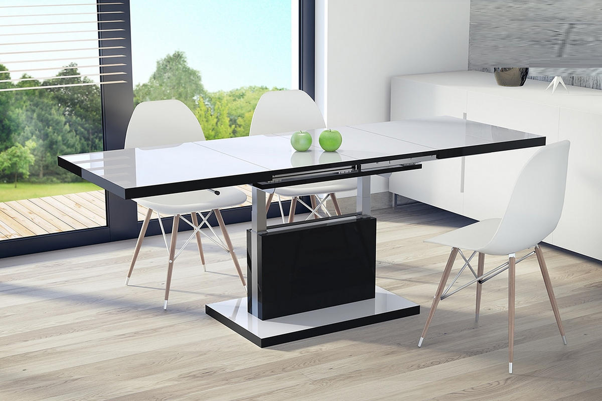 COUCHTISCH rechteckig Weiß Hochglanz Schwarz Hochglanz ausziehbar höhenverstellbar - Schwarz Hochglanz/Weiß Hochglanz, Holzwerkstoff (80/120/56cm) - designimpex