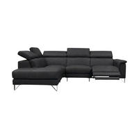 ECKSOFA Antares Echtleder mit 1 x Relaxfunktion Schwarz - Schwarz, Leder/Metall (224/276cm)