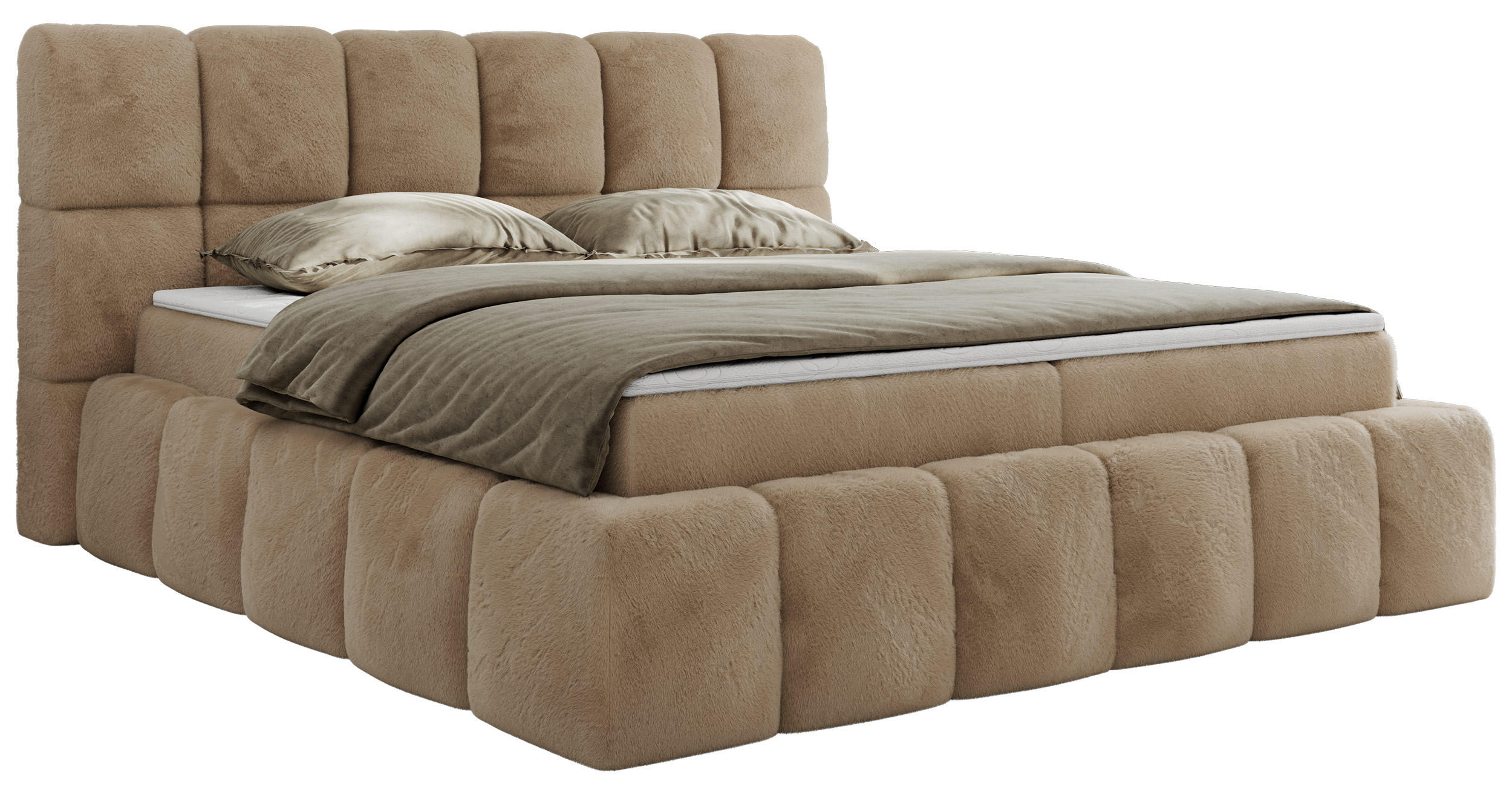 BOXBETT NIRA 200/200 - Beige Plüsch - H3 - Beige, Holz/Textil (200/200cm) - MKS