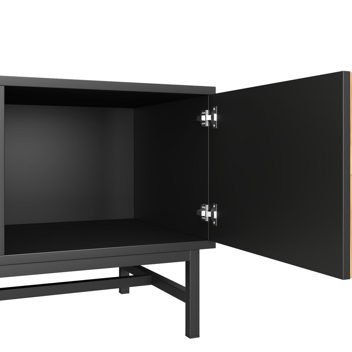 LOWBOARD 150/38/55 cm in Schwarz und Holzoptik mit 2 Türen und 3 Fächern - Hellbraun, Holzwerkstoff (150/55/38cm) - Flora Grace