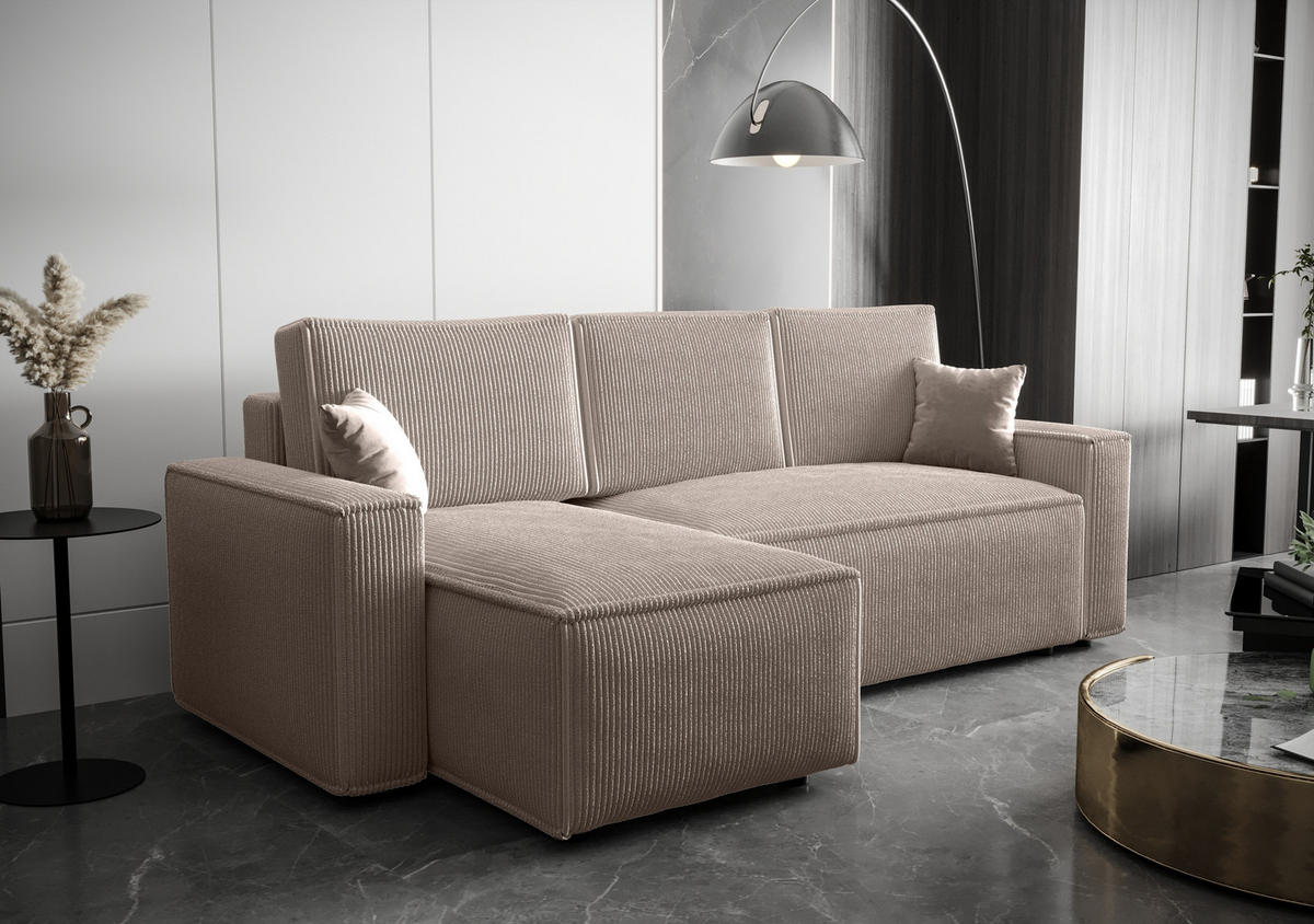 ECKSOFA L AMBRO Poso 02 Links mit Schlaffunktion - Beige, Textil (232/143cm) - Bedante
