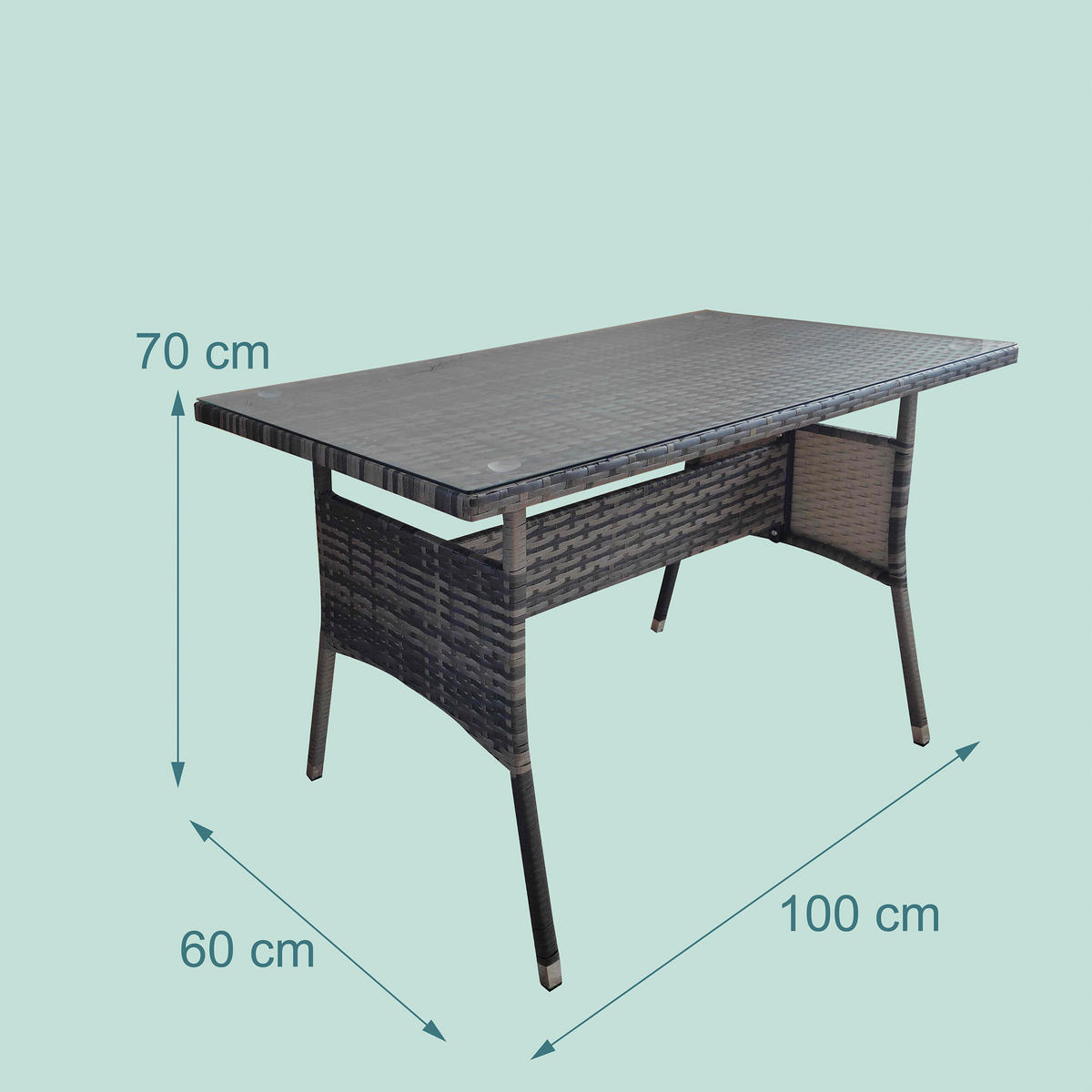 GARTENTISCH - Grau, Glas/Kunststoff (60/100/70cm) - Relaxdays