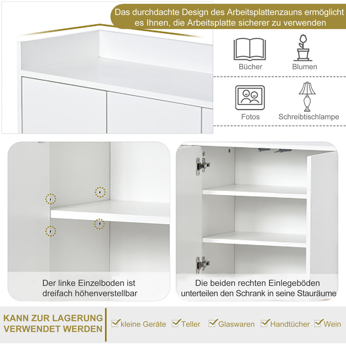 SIDEBOARD 120/30/80 cm aus Holzwerkstoff mit 4 grifflosen Türen Weiß - Weiß, Holzwerkstoff (120/80/30cm) - Modenvie