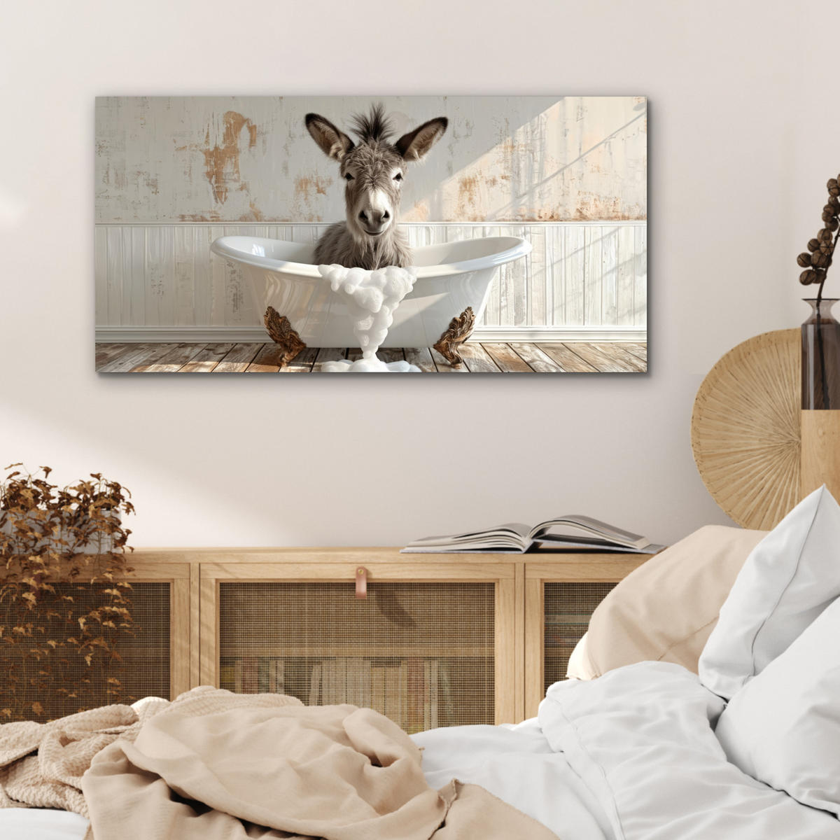 KOVOVÝ OBRAZ Osol - Zvieratá - Vaňa - Pena 80x40 cm - biela, kov (80/40cm) - MuchoWow
