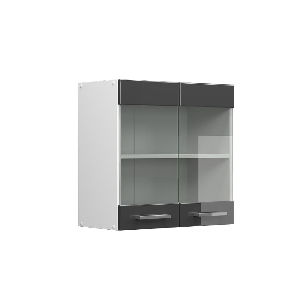 KÜCHENGLASSCHRANK R-Line Anthrazit Hochglanz 60 cm - Weiß Hochglanz/Anthrazit, Holzwerkstoff (60/60/31cm) - Vicco