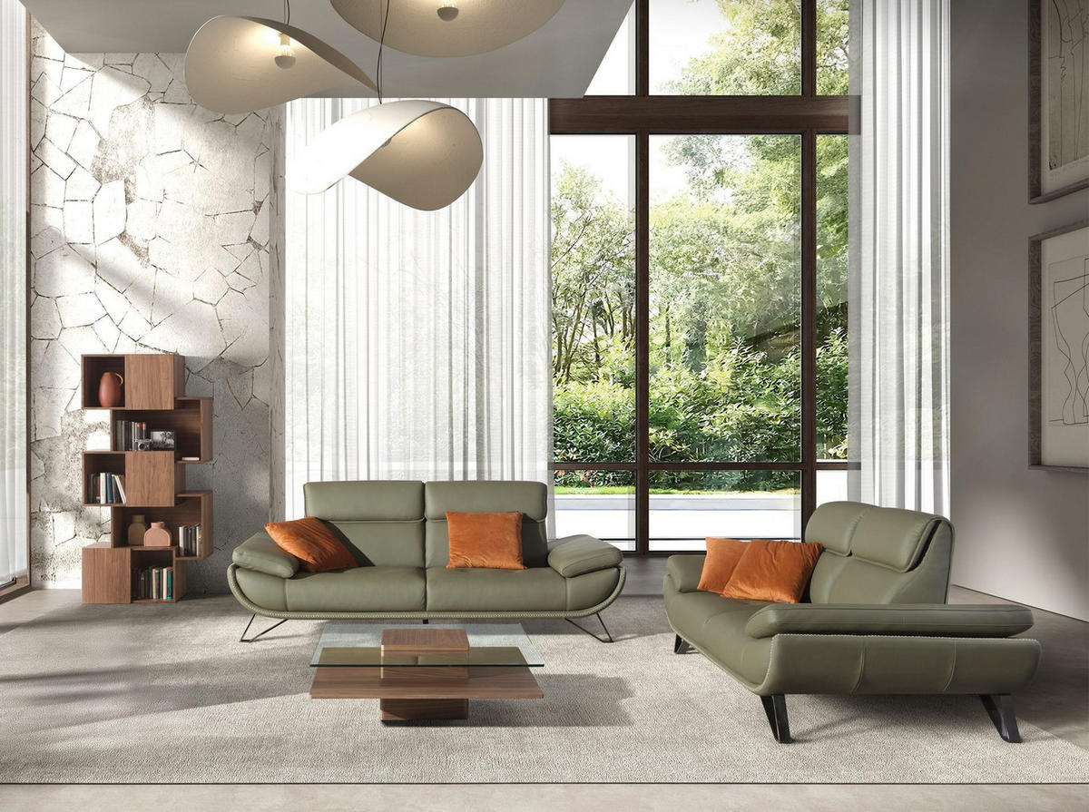 SOFA 2-Sitzer-Sofa aus olivgrünem Leder 205/127/95 cm - Chromfarben/Dunkelgrün, Leder/Metall (205/95/127cm) - ANGEL CERDA