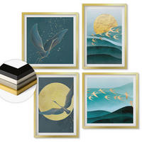 WANDBILDER 4er Set - 50x50 cm & 40x60 cm Goldrahmen - Stilvolle Landschaften mit Vögeln - Goldfarben, Kunststoff (50/50cm) - ArtPrintCave