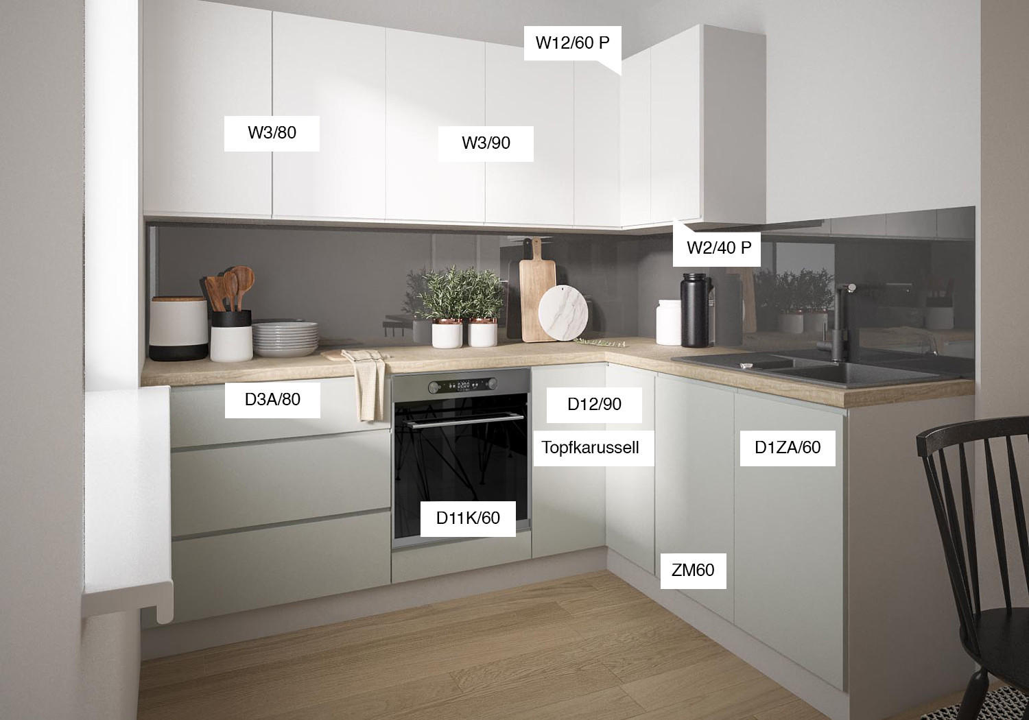 Thumbnail - Feldmann-Wohnen Winkelküche, Weiß, Grau, Holzwerkstoff, L-Form,Rechteckig, 230x207x172.2 cm, Küchen, Eckküchen, Eckküche...