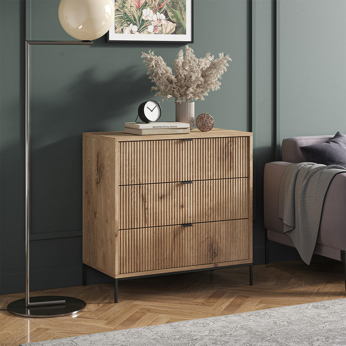 KOMMODE Eliza Viking Oak 80 x 81.2 cm mit 3 Schubladen - Eiche Wotan, Holzwerkstoff (42/81.2/80cm) - Vicco
