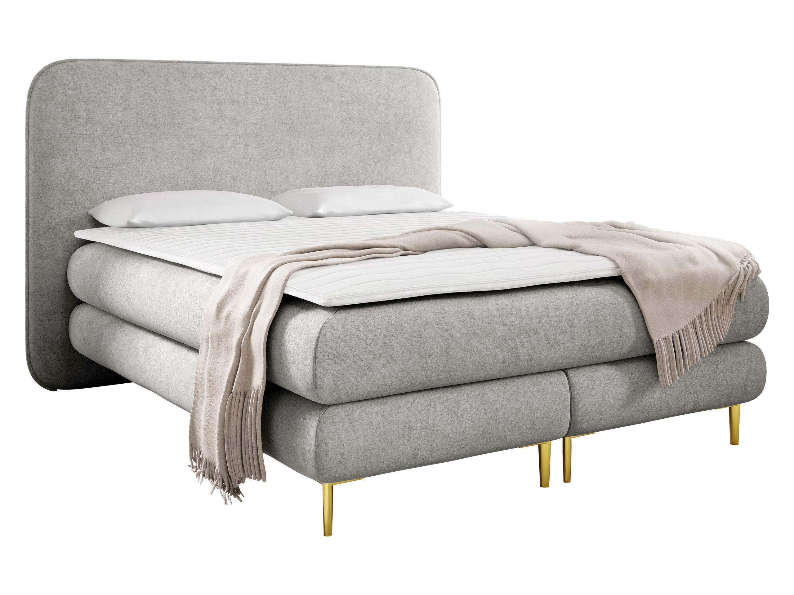 PAT CU LADĂ DE DEPOZITARE Amaretto - H3 - gri deschis/auriu, material textil/lemn (140/200cm) - MIRJAN24