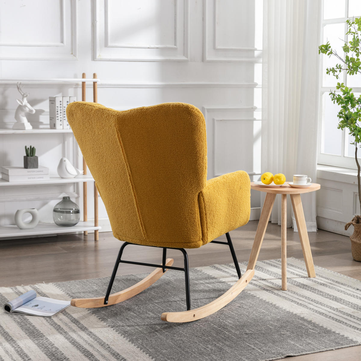 SCHAUKELSTUHL Teddy-Stoff mit hohem Rücken und Filzschutz 80/70/95 cm Gelb - Gelb, Textil (70/95/80cm) - Redom