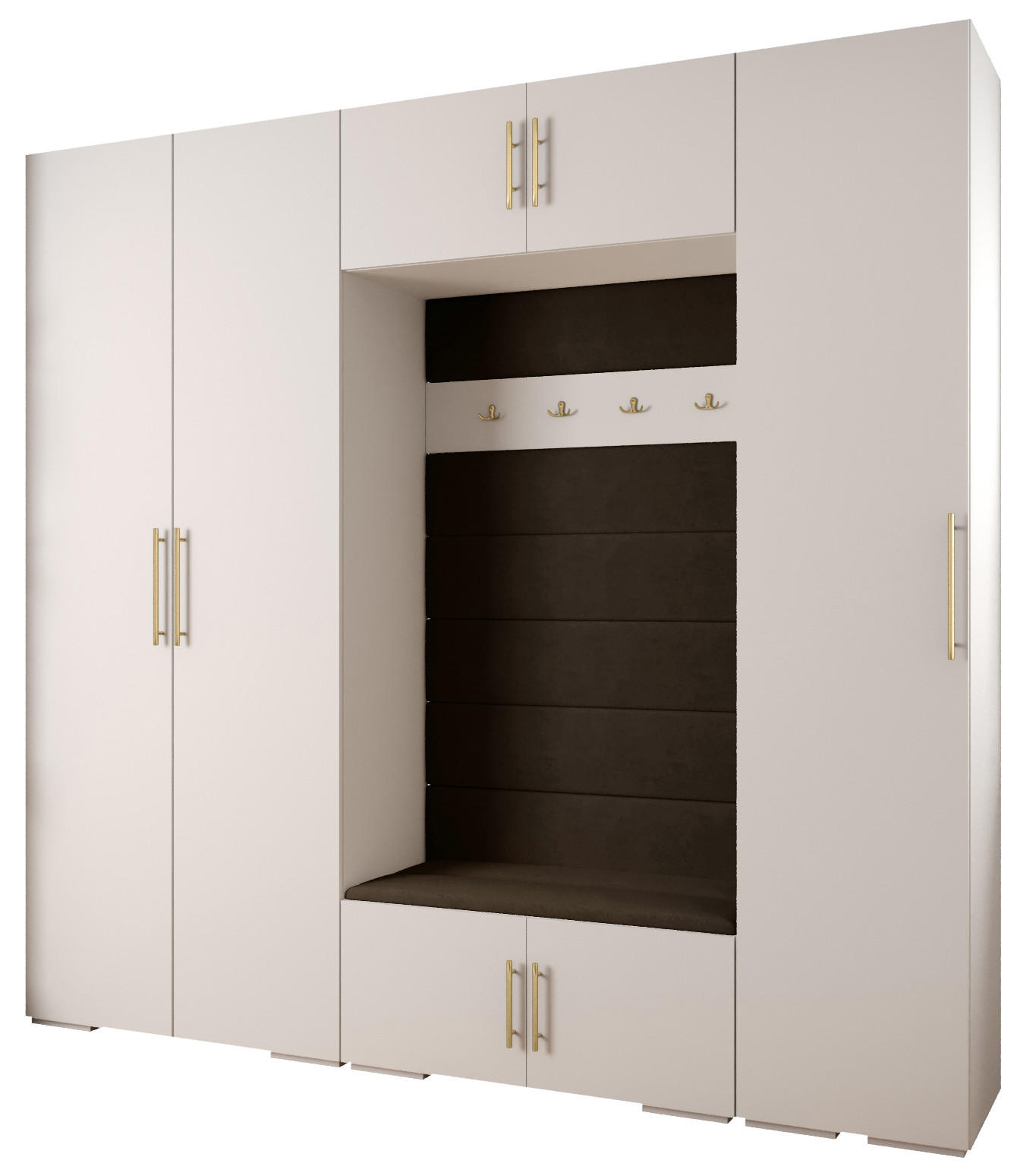 Abiks Möbel Garderoben-Set Weiß, Dunkelbraun, Gold 250x236.7x47 cm