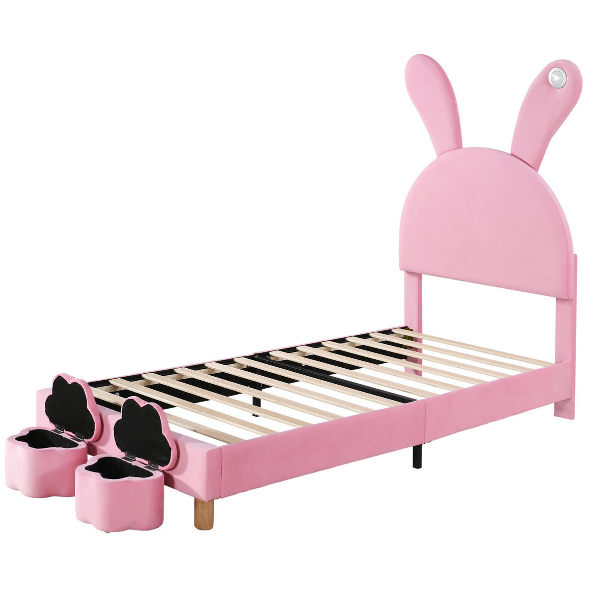 SAMT-POLSTERBETT 90/200 cm in Rosa mit LED-Beleuchtung & verstellbarem Kopfteil - Rosa, Textil (90/200cm) - BEAOK
